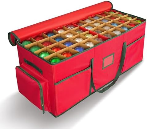 Christmas Ornament Storage Box -Up to 160 Holiday Ornaments with Adjustable Dividers & 6 Pockets ... | Amazon (US)