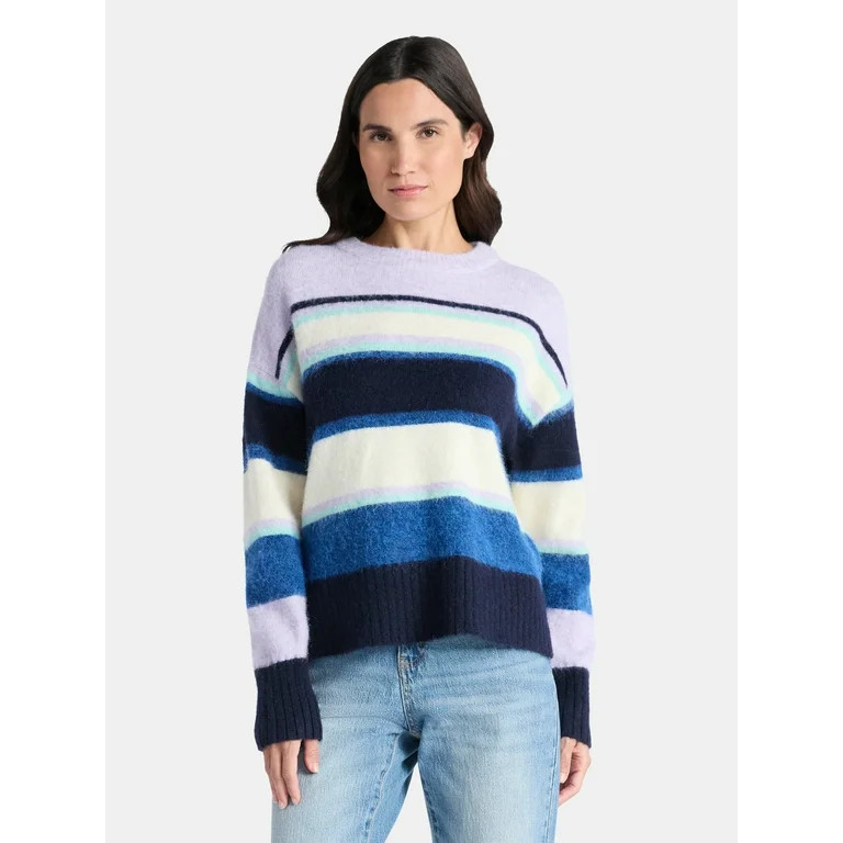 Time and Tru Women’s Brushed Stripe Sweater, Midweight, Sizes XS-XXXL - Walmart.com | Walmart (US)