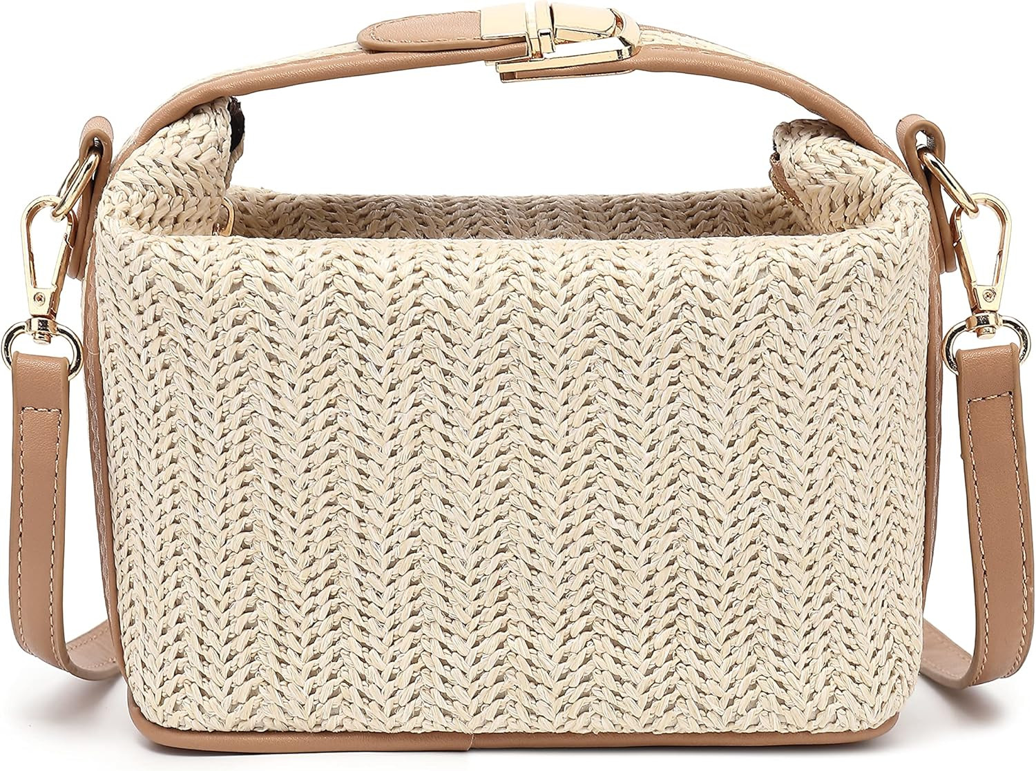 Straw Crossbody Bags for Women, Beach Bag with Zipper Closure, Woven Straw Shoulder Top Handle Ba... | Amazon (US)