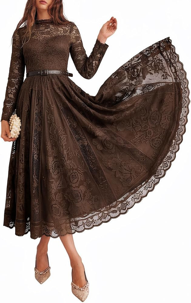 Women's Long Sleeve Lace A-Line Formal Wedding Guest Dresses | Amazon (US)