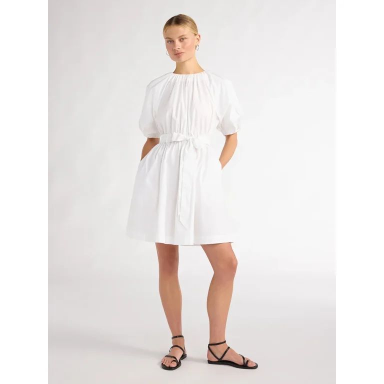 Scoop Women’s Fit and Flare Mini Dress with Puff Sleeves, Sizes XS-XXL | Walmart (US)