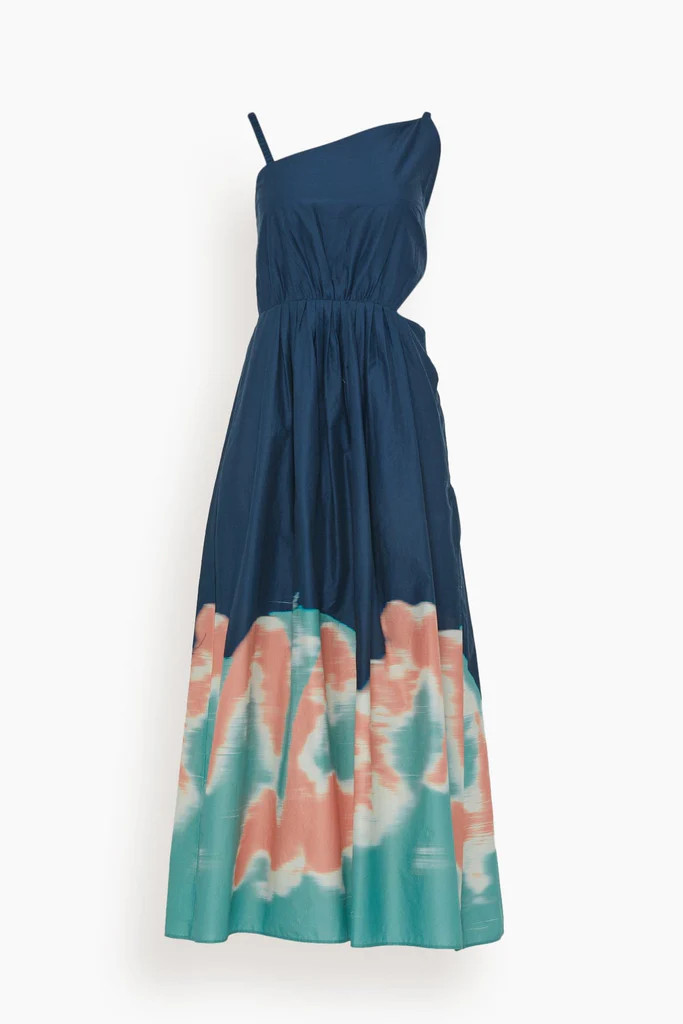 Collene Poplin Cut Out Midi Dress in Midnight Multi | Hampden Clothing