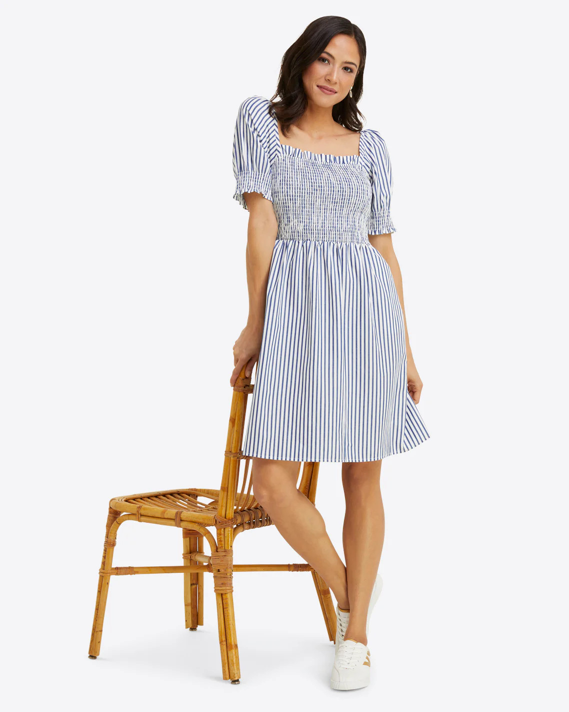 Cam Smocked Dress in Blue Shirting Stripe | Draper James (US)