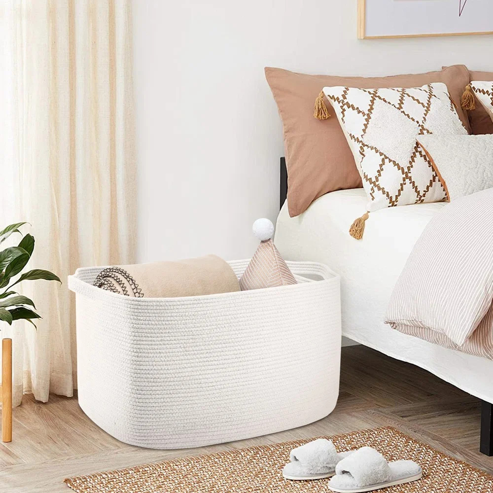 Ebern Designs Decorative Cotton Rope Storage Basket - Extra Large 62L Bin for Blankets, Pillows, ... | Wayfair North America