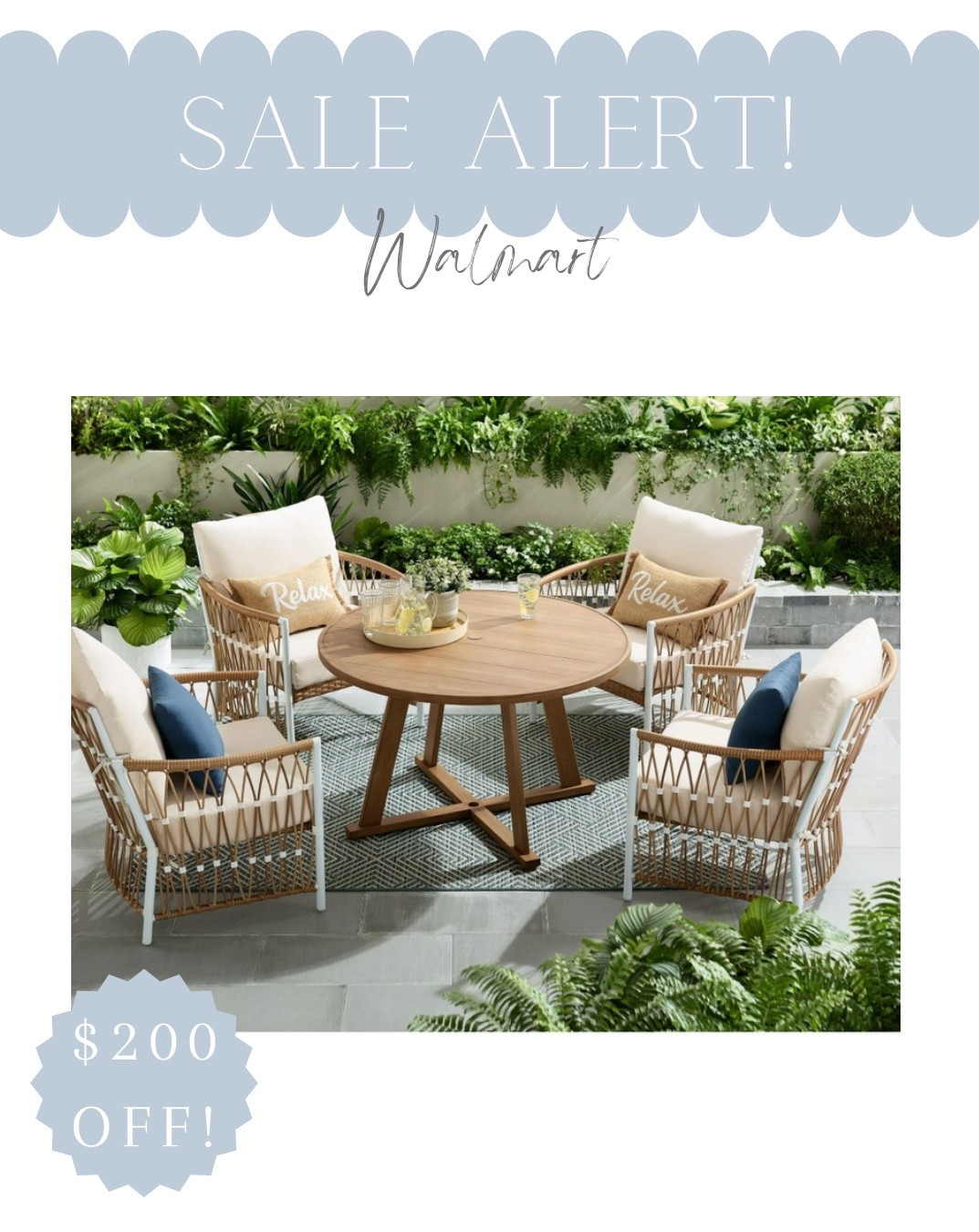 This Serena & Lily look for less dining set is currently $200 off!! I also linked a bunch of other great Walmart patio sets!

Outdoor furniture, patio furniture, outdoor dining table, outdoor chairs, coastal decor, beach house decor, beach decor, coastal home decor, coastal decorating, coastal interiors, coastal house decor, beach style, neutral home decor, modern traditional, traditional home decor,  hamptons style, Nantucket style, classic coastal, timeless, blue & white home decor, coastal grandmillennial, coastal grandmother, coastal granddaughter, Nancy Meyers style


#LTKSeasonal #LTKSaleAlert #LTKHome