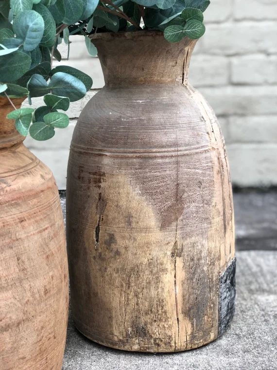 Medium Antique Turned Wood Vase | Etsy (US)