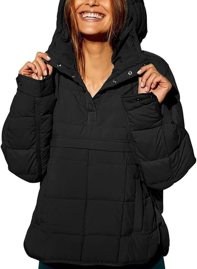 Womens's Lightweight Down Coat Long Sleeve Button Quilted Pullover Puffer Jacket Packable Hooded ... | Amazon (US)