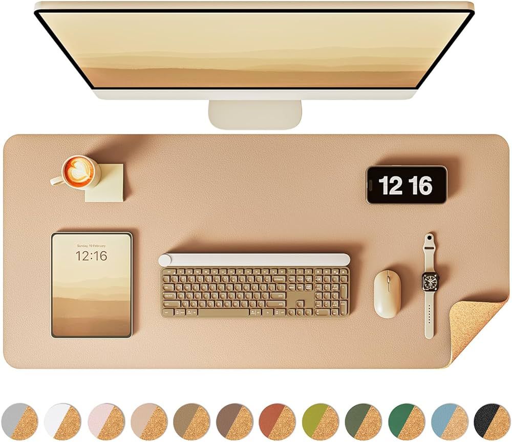 YSAGi Double-Sided Desk Pad, Leather Desk Mat, Eco Cork Desk Pad Protector, Large Mouse Pad for D... | Amazon (US)