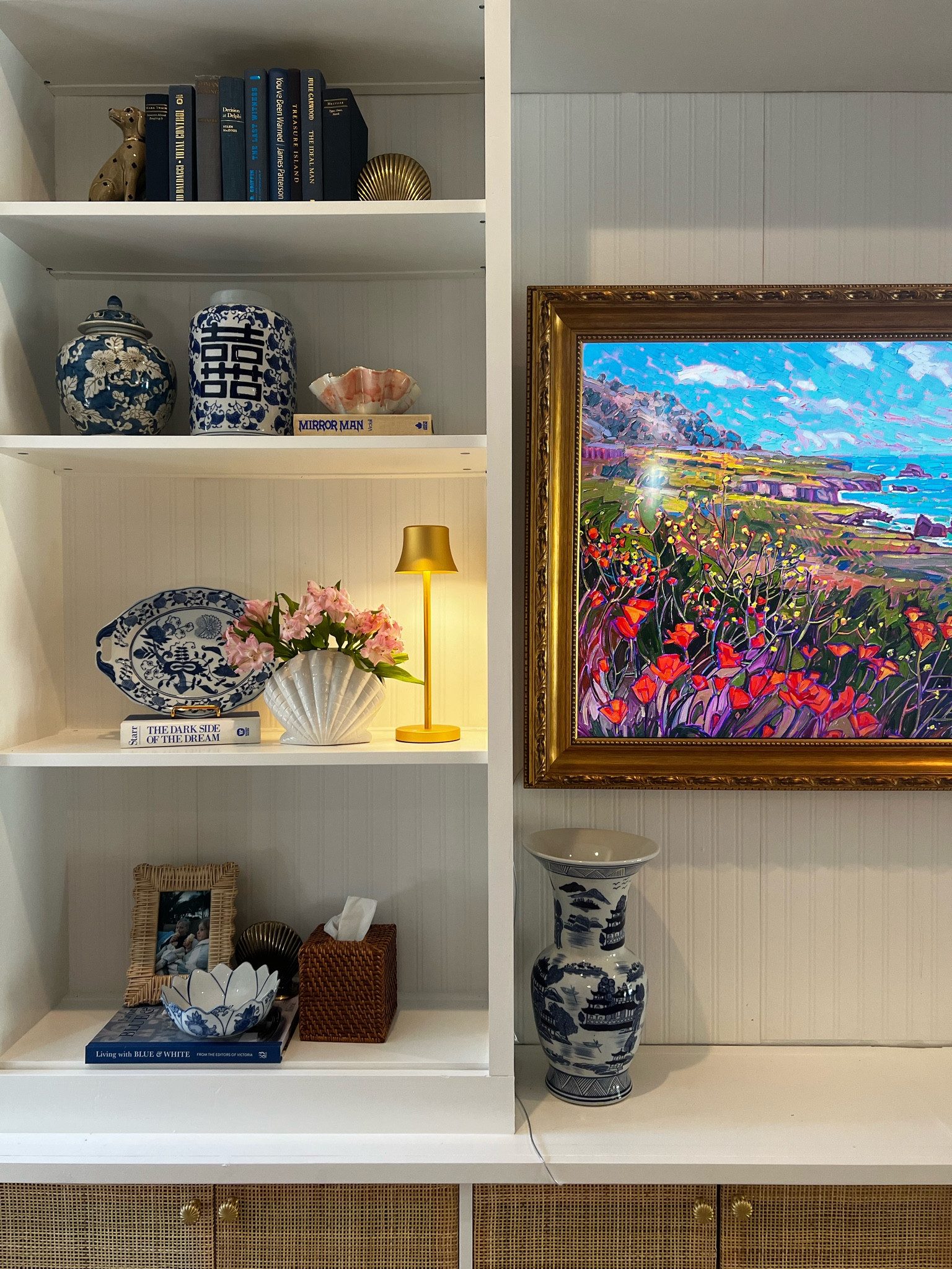 Bookcase diy, cordless lamp, frame tv, Grandmillennial style 

#LTKhome