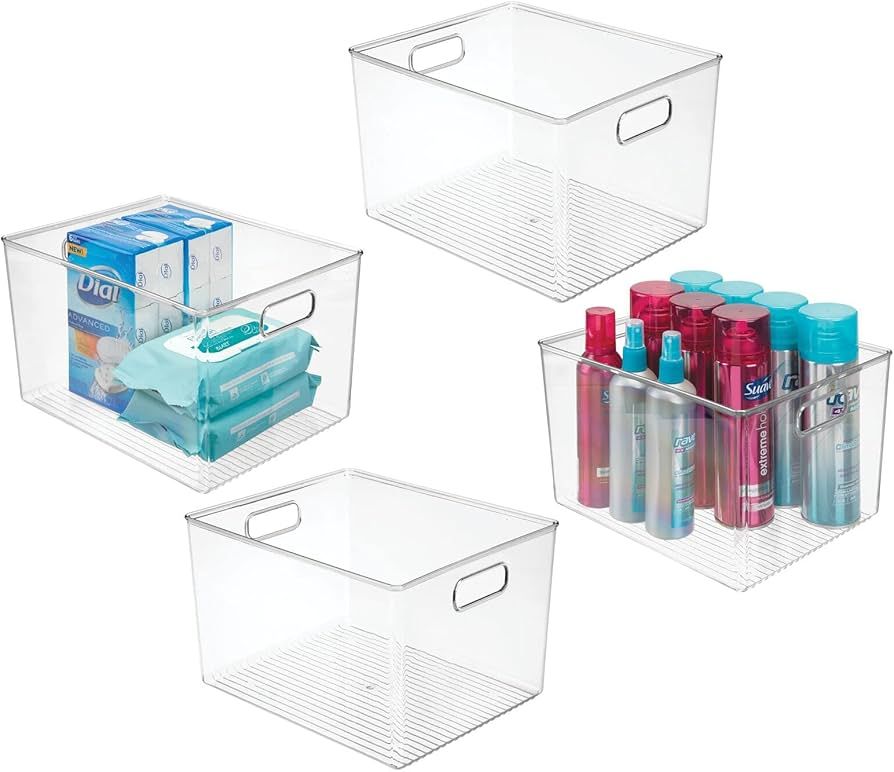 mDesign Plastic Storage Wide Organizer Container Bin with Handles for Bathroom, Kitchen Cabinet, ... | Amazon (US)