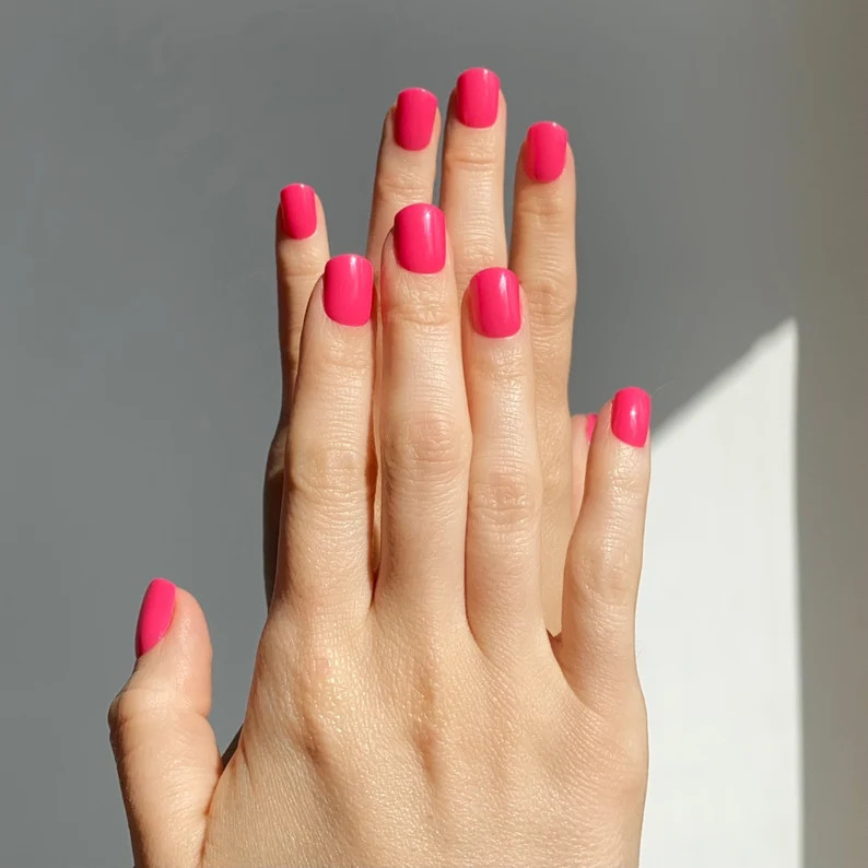 Pink Yourself Mani Set  Hot Pink Short Square Press on Nails | Etsy | Etsy (US)