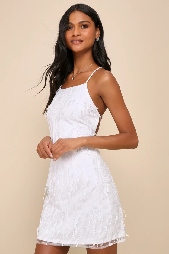 Making Magic White Fringe Lace-Up Mini Dress | Lulus