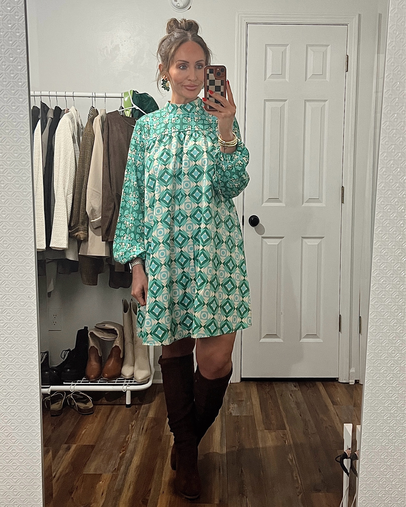 Ootd with a sixties vibe. 
.
.
.
#midsizedresses #midsizeootd #sheindress #walmartboots #falloutfits 

#LTKStyleTip #LTKShoeCrush #LTKMidsize