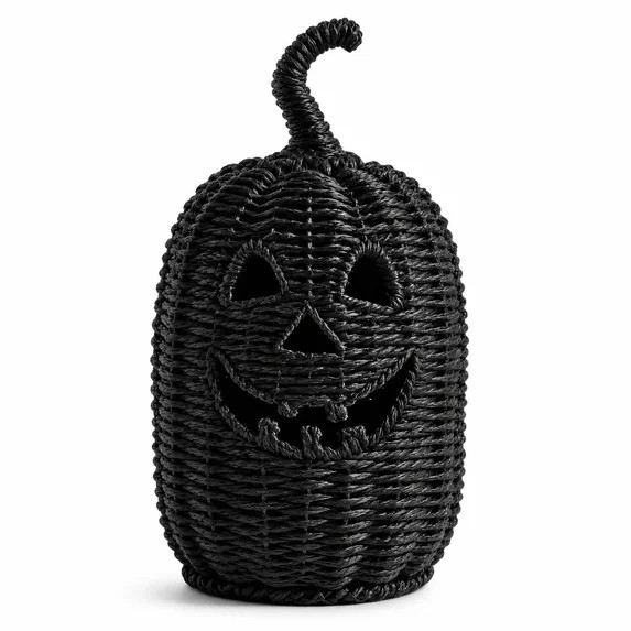 Aximioll Black Rattan Pumpkin Lantern 11.8In, Woven Halloween Jack-O-Lantern Basket, Cutout Face ... | Walmart (US)