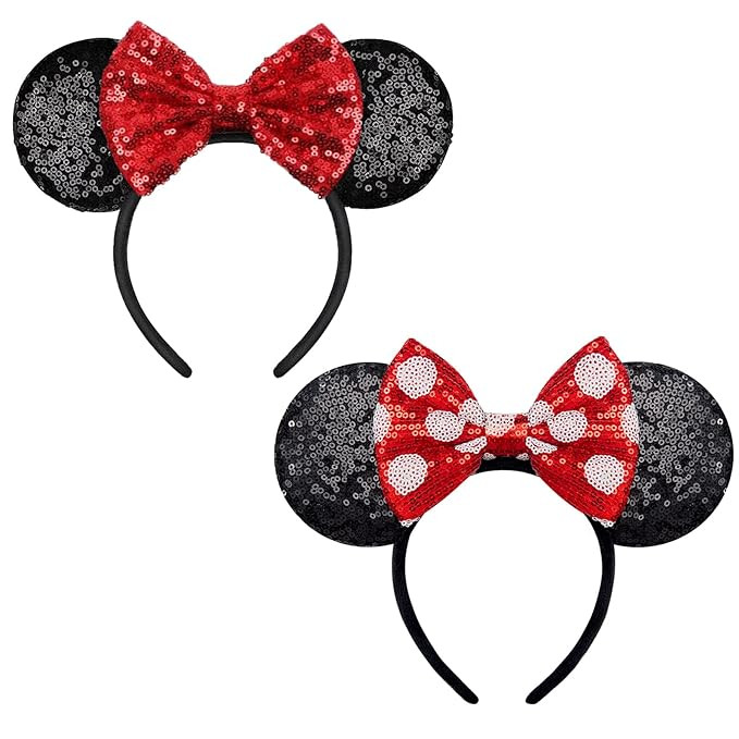 2 PCS Mouse Ears, Shiny Red Sequin Bow Mouse Ears Headbands for Adult Women Girls Christmas Birth... | Amazon (US)