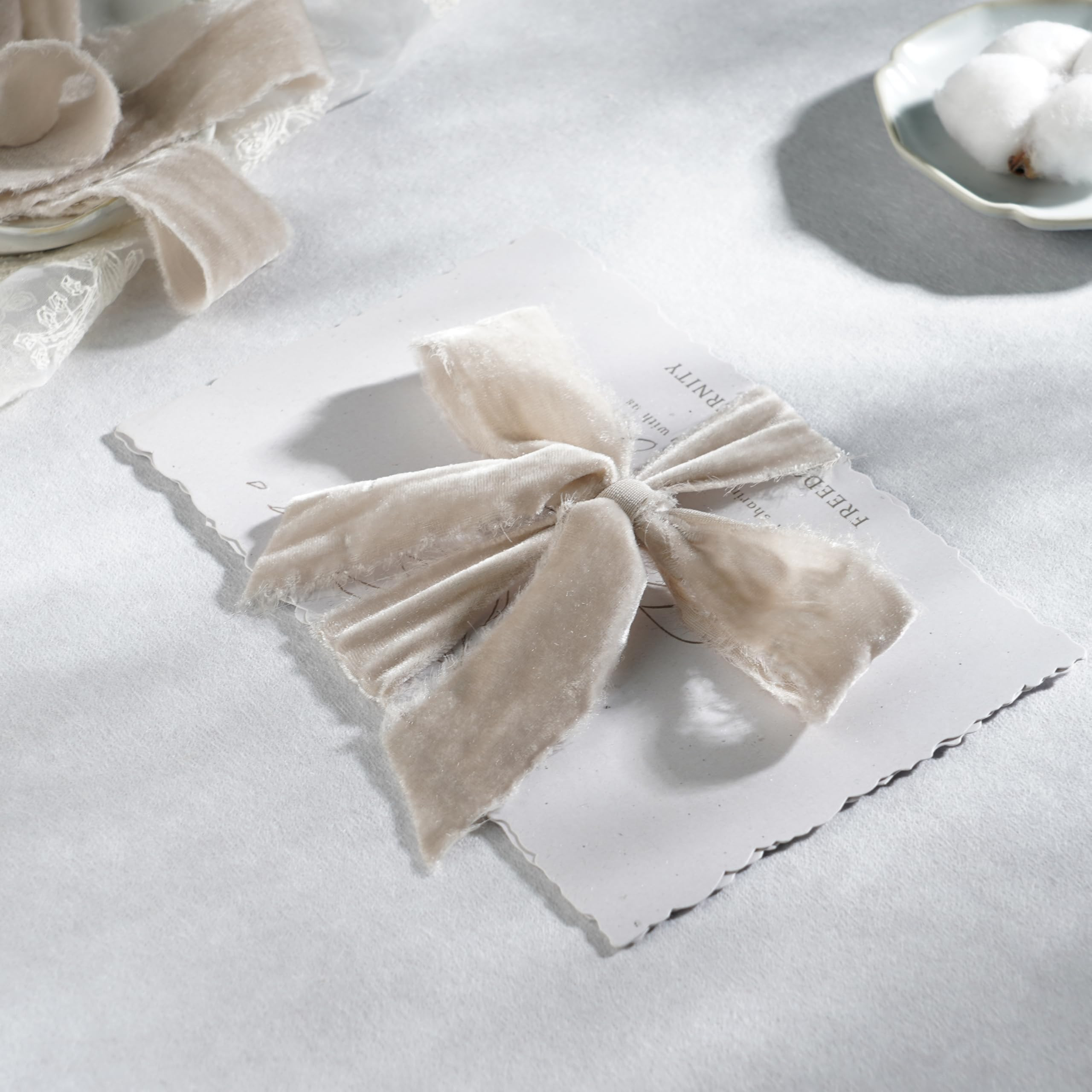 Taupe Velvet Ribbon 1.5 Inch Frayed Silk Velvet Ribbon Rustic Christmas Velvet for Gift Wrapping,... | Amazon (US)