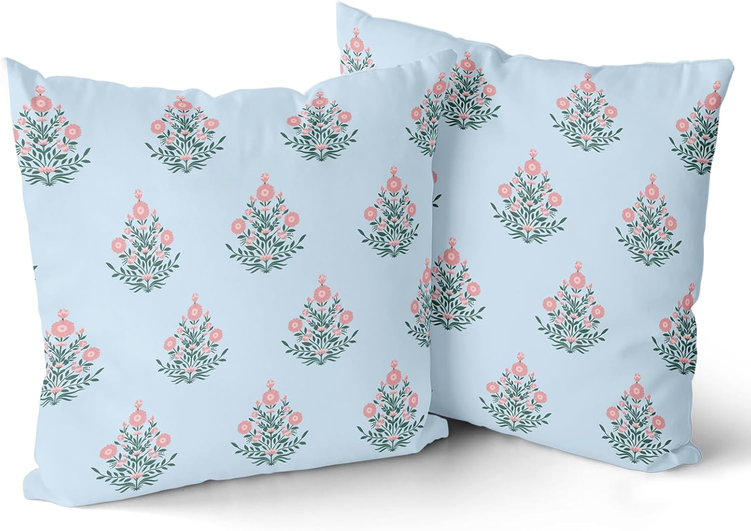 Giwawa Baby Blue Pink Floral Pillow Covers 18x18 Inch Set of 2 Pink Green Flower Leaves Print Dec... | Amazon (US)