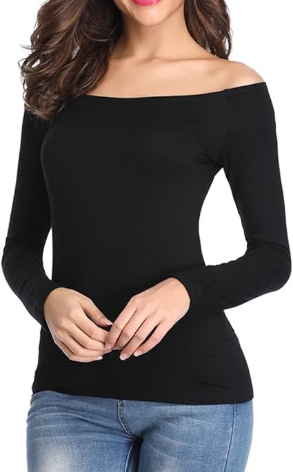 Fuinloth Women's Off Shoulder Tops, One Shoulder Shirts, Long Sleeves Sexy Slim Fit Tees | Amazon (US)