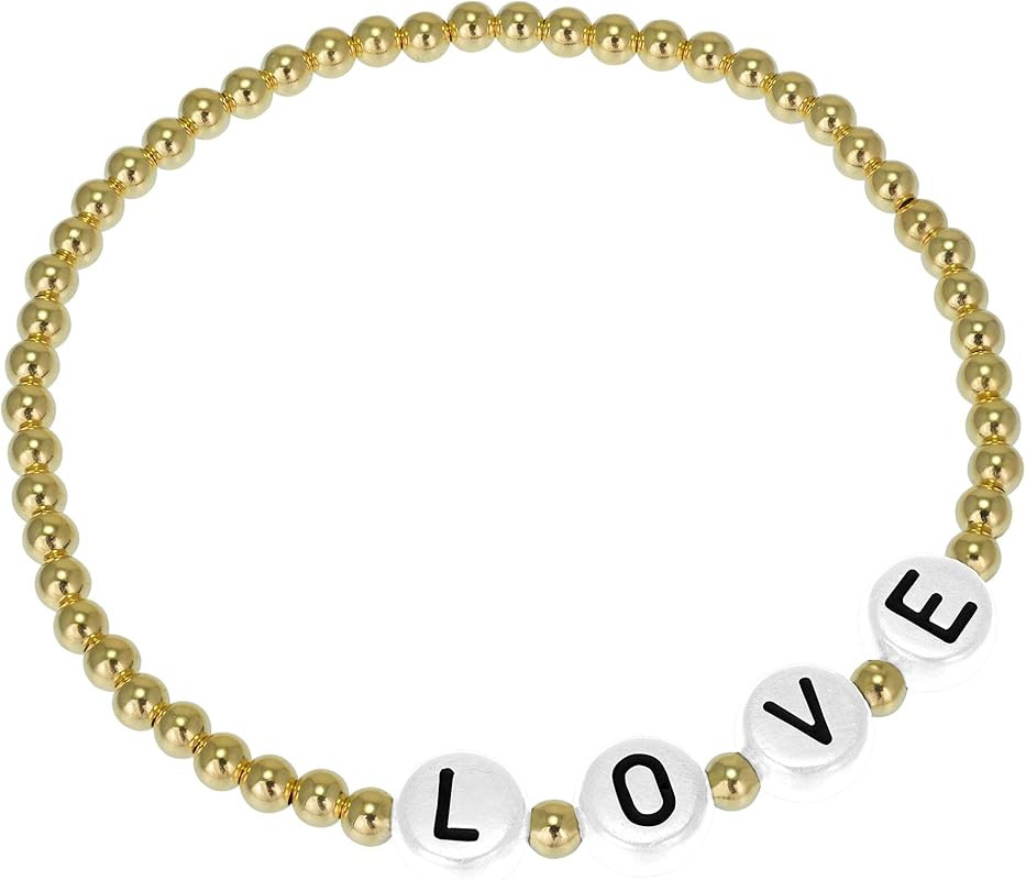 Anela Love White Beaded Bracelet, 14kt Gold Filled Beaded, Stretch and Stackable, Hand Made in US... | Amazon (US)