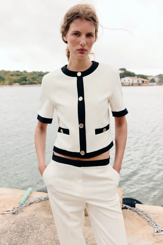 SHORT SLEEVE BLAZER WITH CONTRASTING PIPING | Zara US