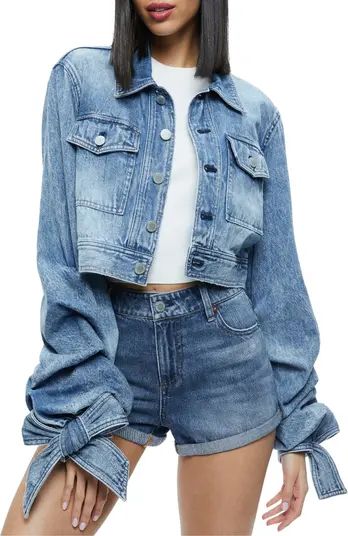 Alice + Olivia Tiff Bow Cuff Crop Denim Jacket | Nordstrom | Nordstrom