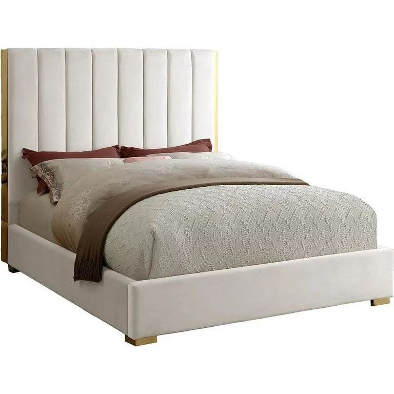 Meridian Furniture Becca Metal and Velvet Full Bed in Cream - Walmart.com | Walmart (US)