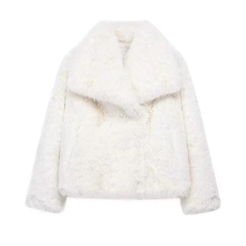 Cropped Faux Fur Jacket Women, Short Furry Coat Shaggy Outerwear Winter Long Sleeve Open Front Cardigan Jackets Coats(Ivory,X-Large) | Amazon (US)