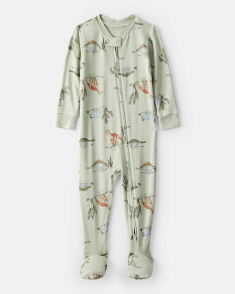 Baby Boy Dinosaur Print PurelySoft Long-Sleeve 2-Way Zip 1-Piece Pajamas - Green | Carter's Inc