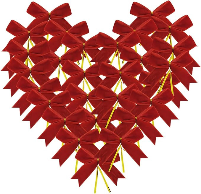 30pcs 3-1/2" Christmas Red Velvet Twist Tie Bows for Christmas Gift Wrapping with Fish Tails (Red... | Amazon (US)