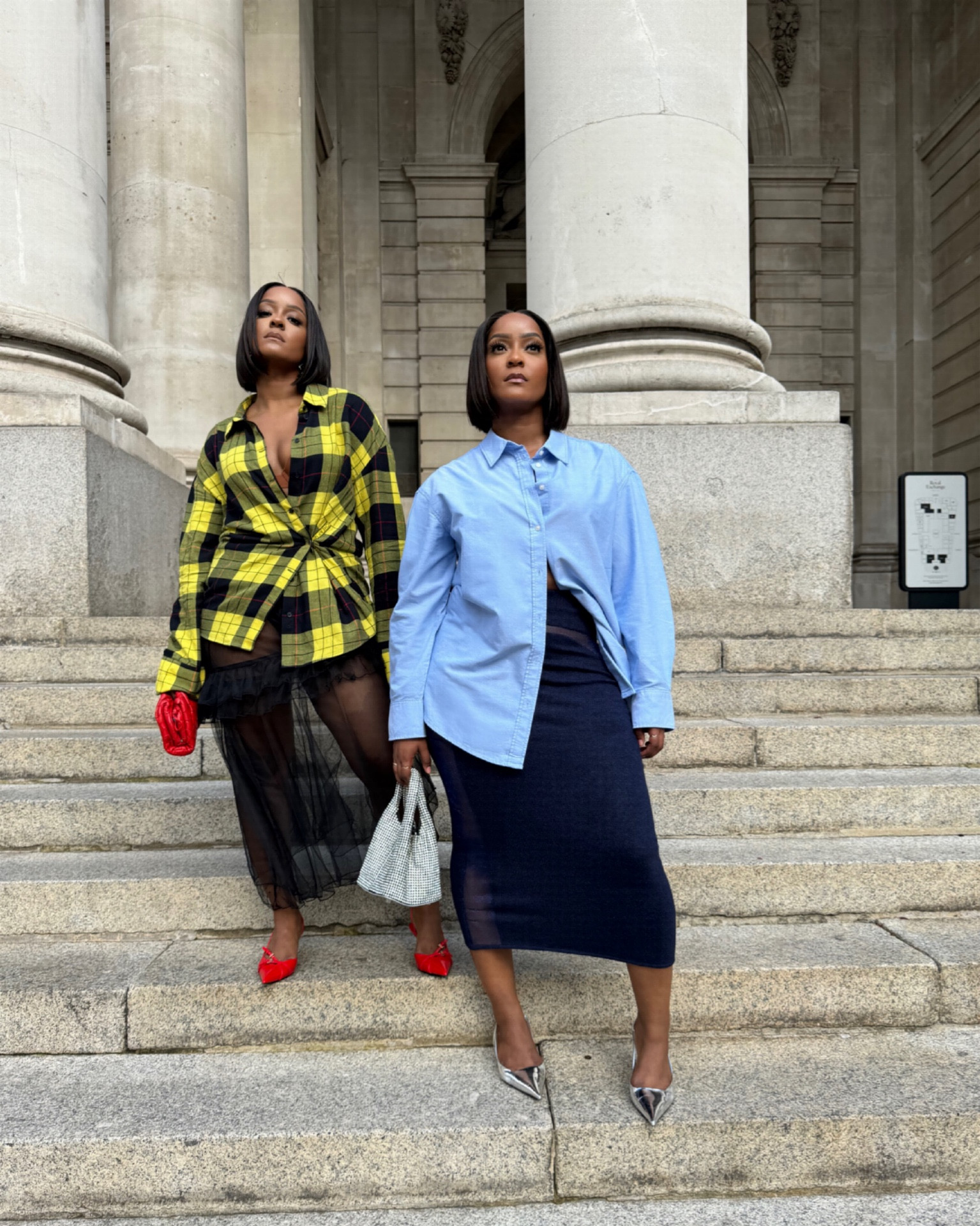 Oversized shirts and sheer midi skirts.

Yellow flannel shirt is old, no alternative.