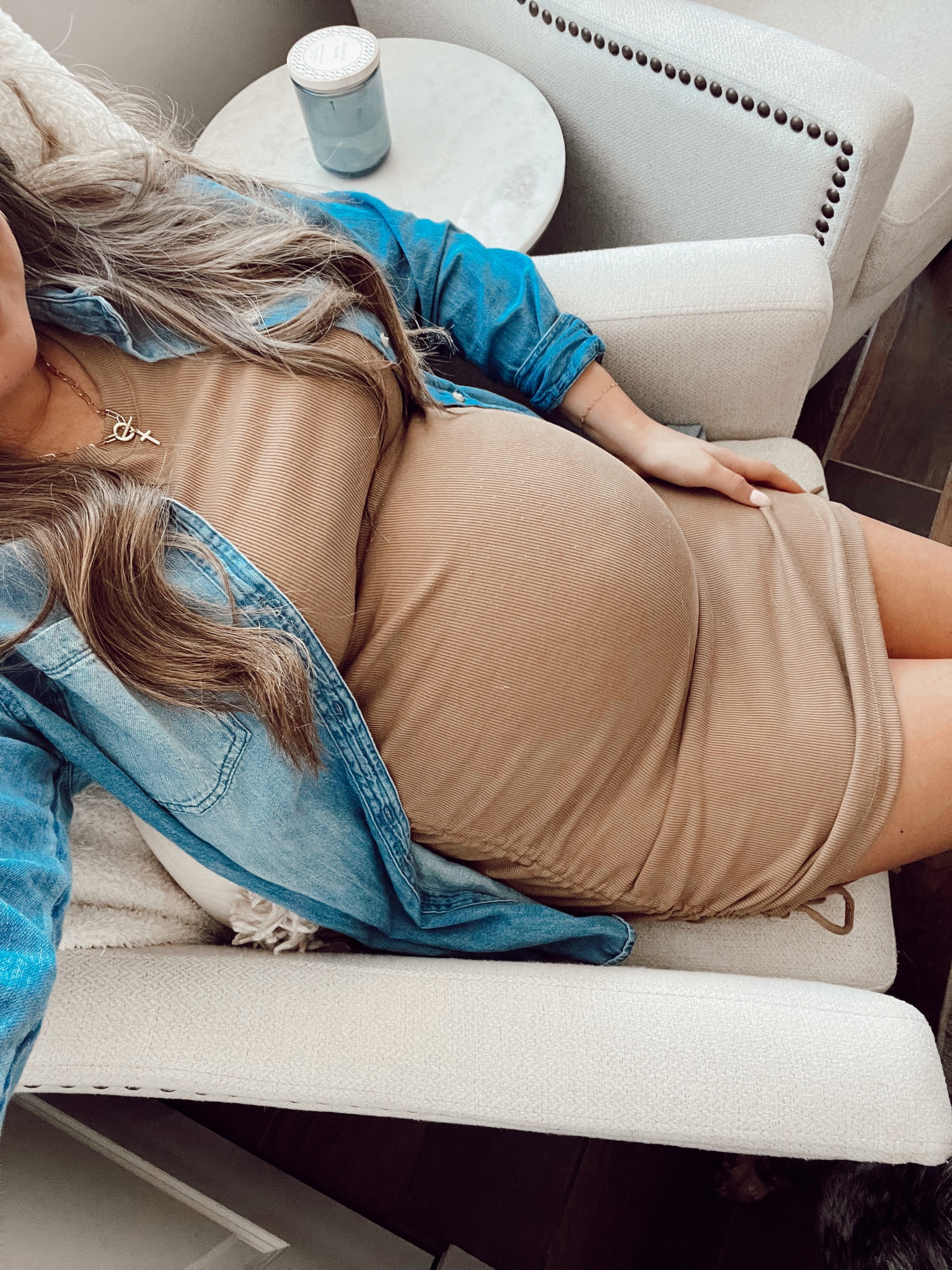 outfit of the day, bump friendly, spring outfit, transitional outfit, tan dress, denim shirt

#LTKbump #LTKFind #LTKunder50
