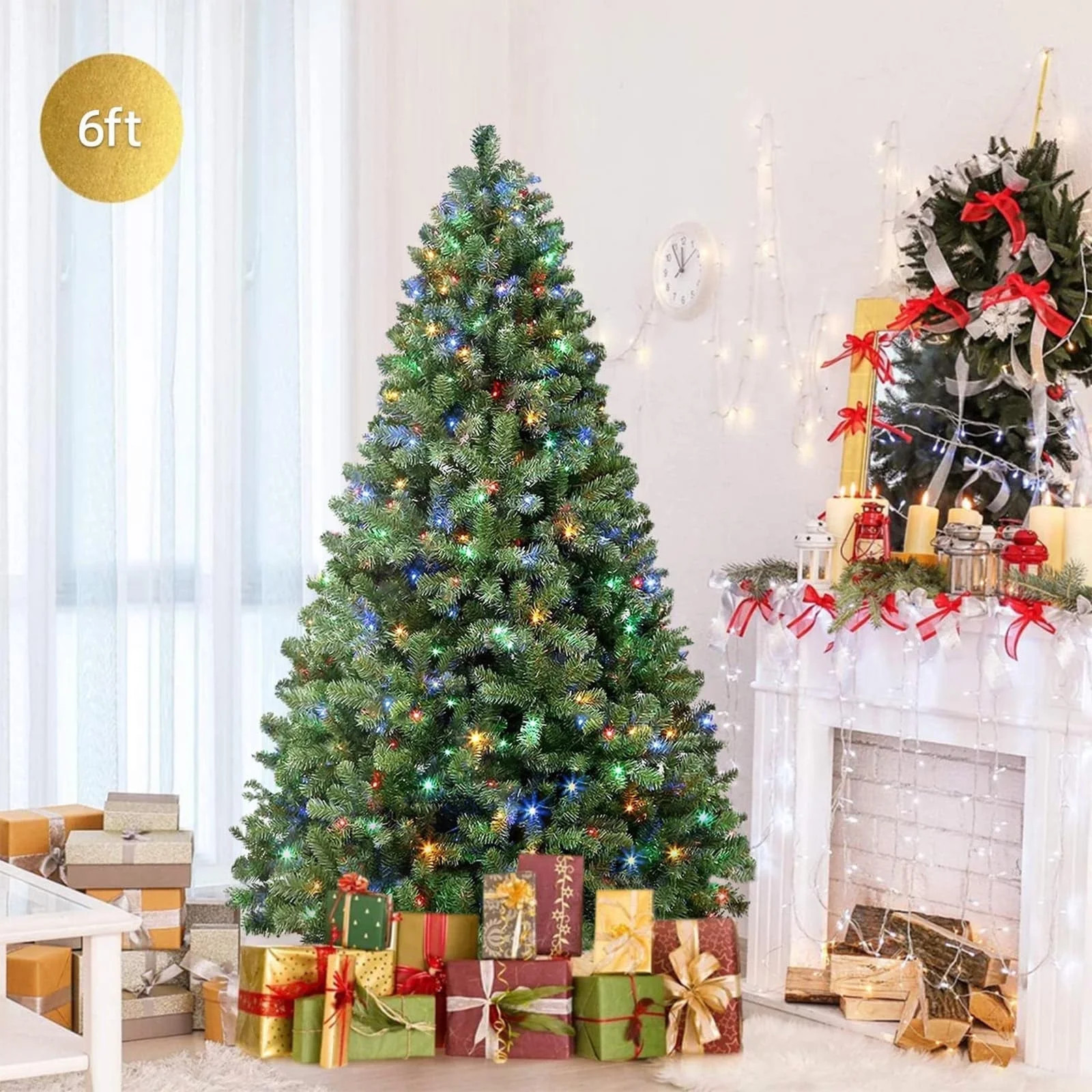 Alupssuc 6.5ft Pre-Lit Premium Artificial Hinged Christmas Tree w/ Remote Control, Timer and Warm... | Walmart (US)