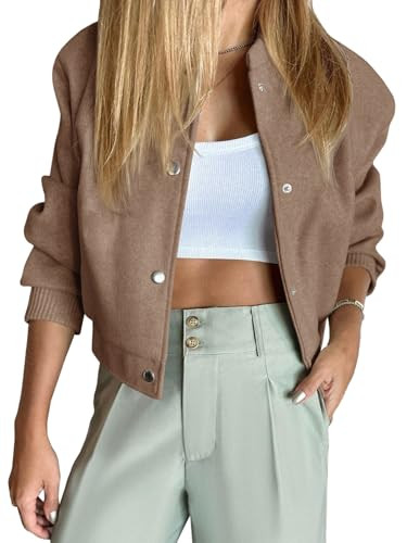 Tankaneo Womens Cropped Bomber Jacket Wool Blend Varsity Short Pea Coats Button Down Winter Casual Outerwear | Amazon (US)