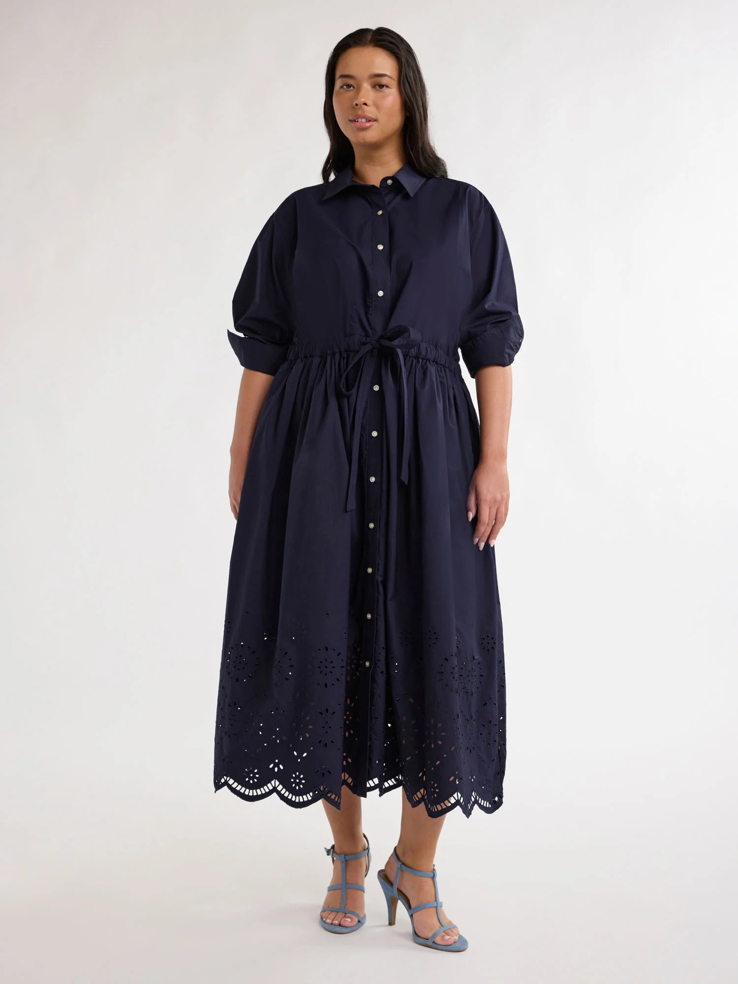 Free Assembly Women’s Plus Size Cotton Eyelet Maxi Shirtdress, Sizes 1X-4X | Walmart (US)