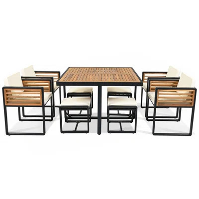 9-Pieces Patio Dining Set, Space Saving Outdoor Patio Set | Wayfair North America