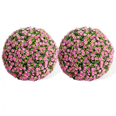 Set of 2 Large Pink Artificial Topiary Balls, 22-Inch Faux Flower Spheres for Dramatic Garden or Outdoor Display | Wayfair North America