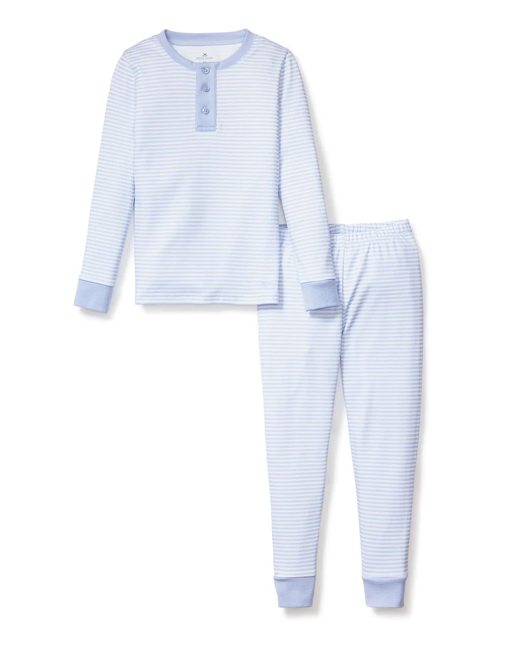 Kid's Pima Snug Fit Pajama Set in Blue Stripes | Petite Plume