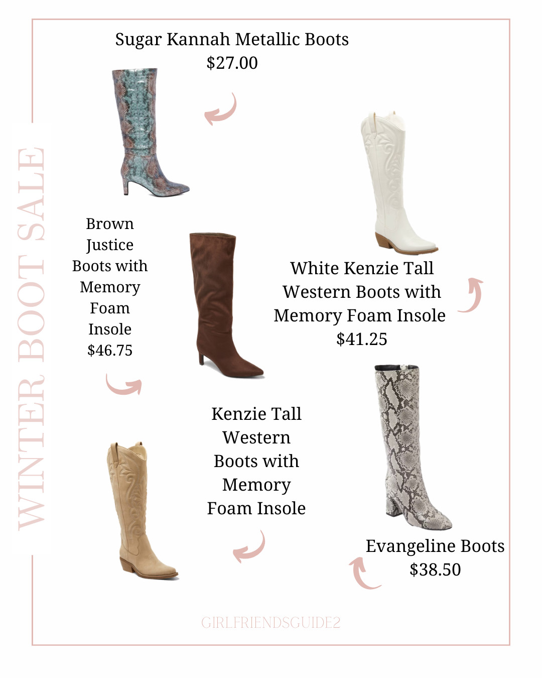 Winter boot sale!  Tall boots in metallic, western and faux suede styles. 

 #LTKSeasonal #LTKSaleAlert #LTKWorkwear
