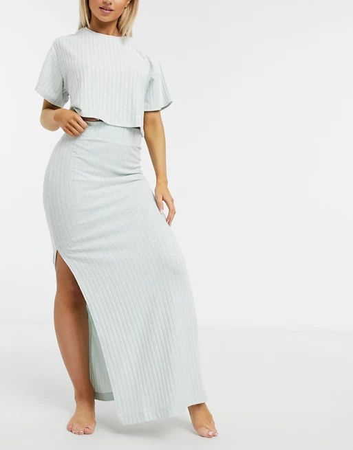 ASOS DESIGN mix & match lounge rib skirt in blue | ASOS (Global)