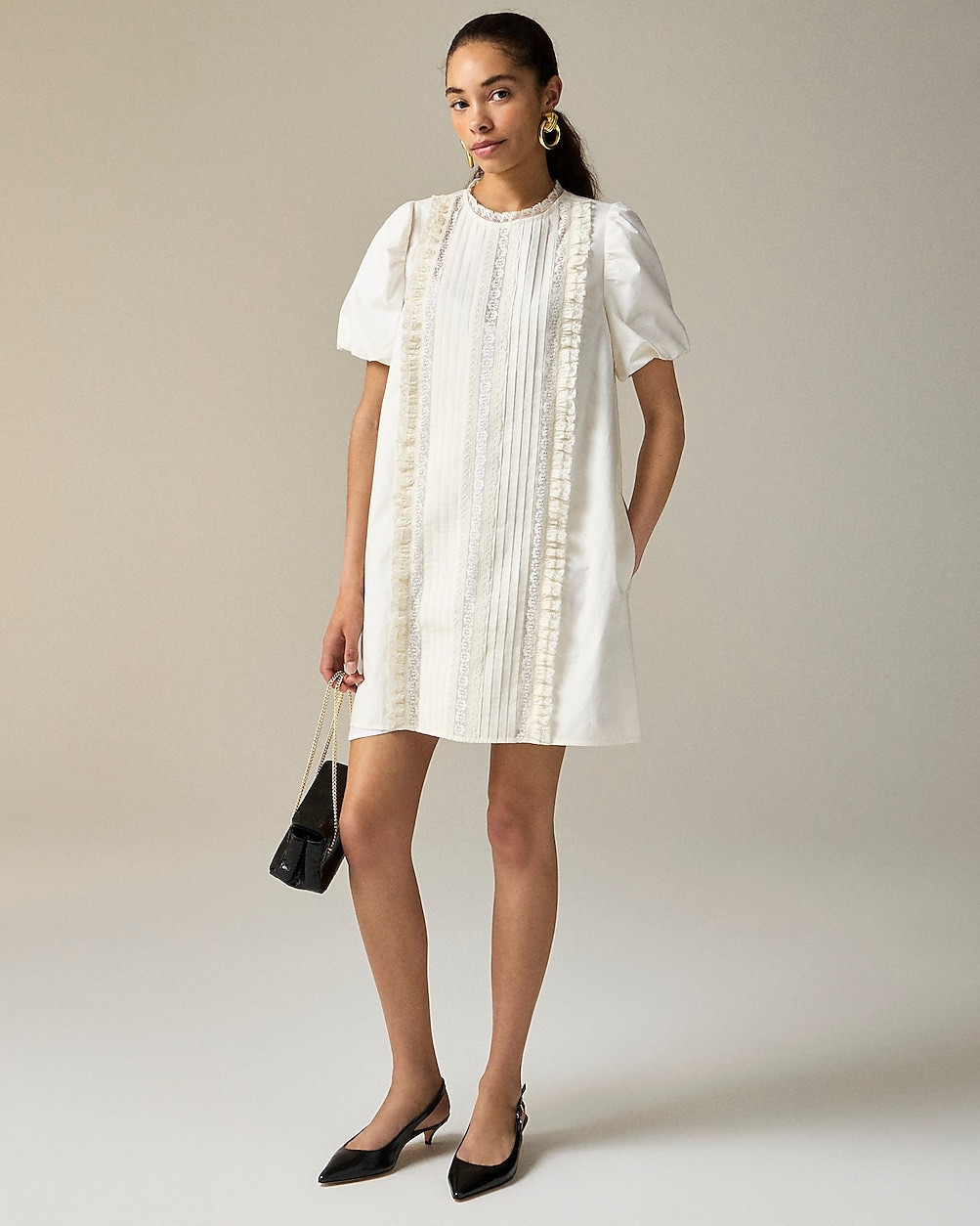 Lace-trim pintuck dress | J. Crew US