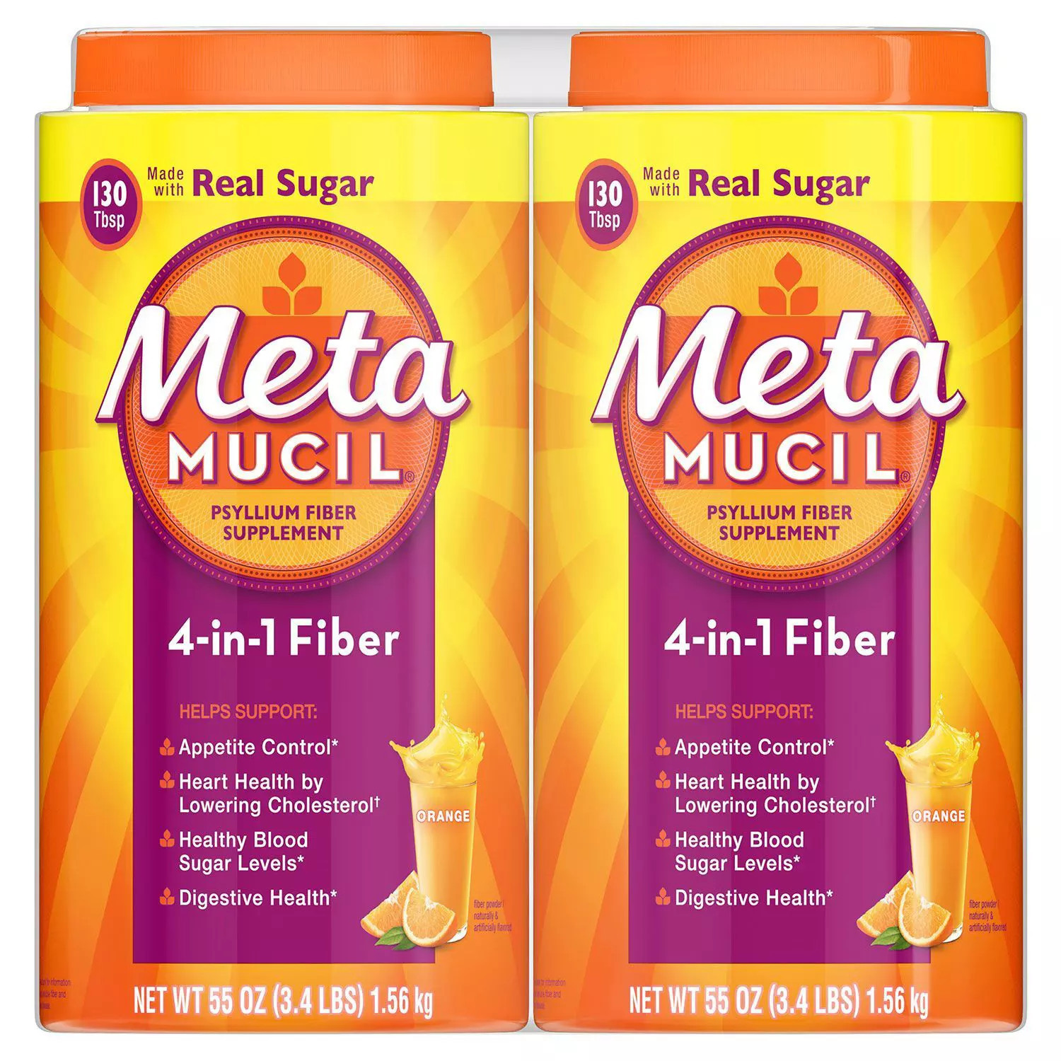 Metamucil Psyllium 4in1 Fiber Supplement Powder, Orange, 55 oz., 2 pk. | Sam's Club
