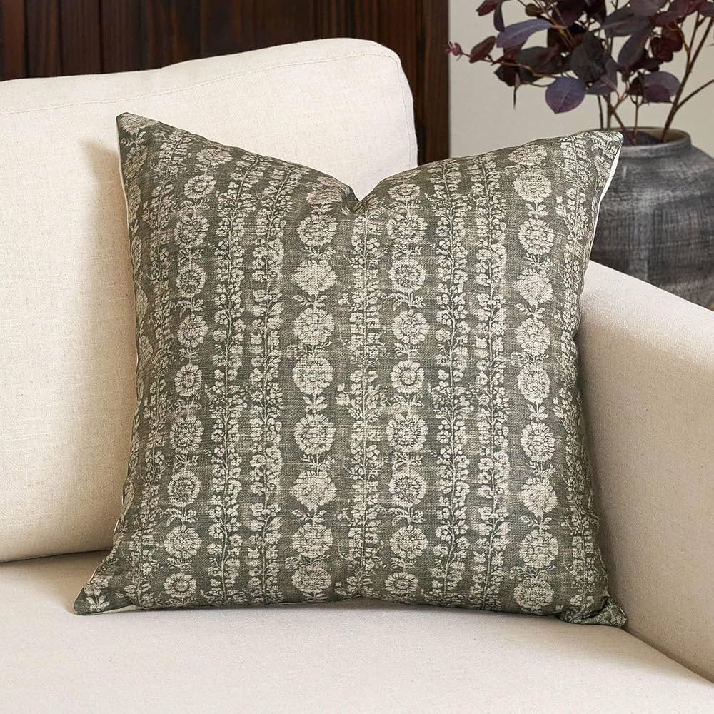 Amor Virisso Vintage Floral Throw Pillow Covers 20x20 Striped Farmhouse Block Print Pillow Cover ... | Amazon (US)
