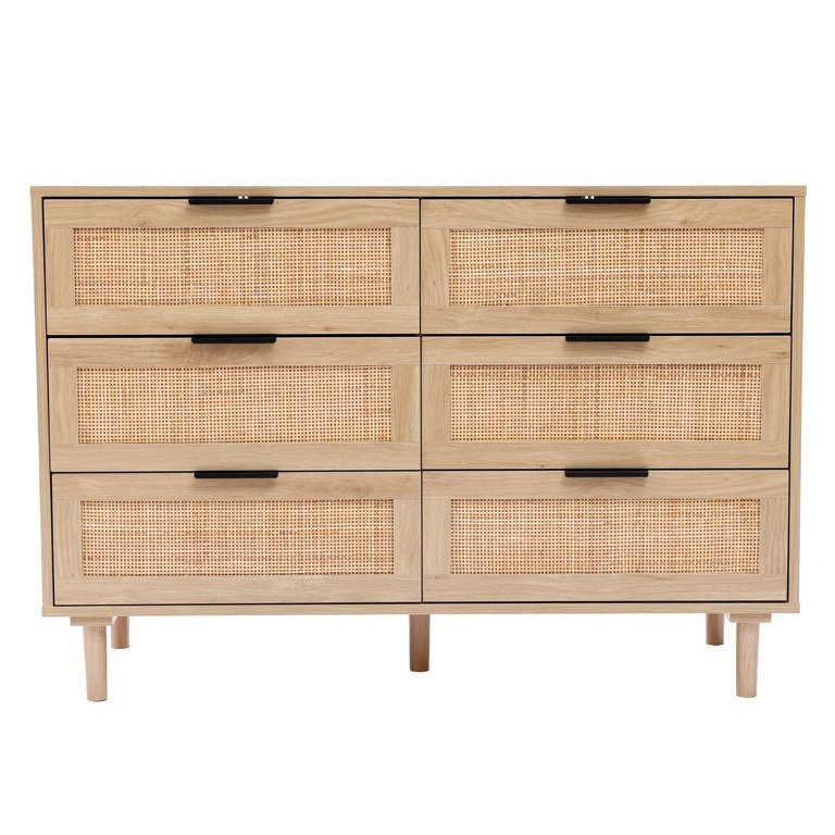 LuxenHome Light Wood 6-Drawer Bedroom Dresser | Walmart (US)