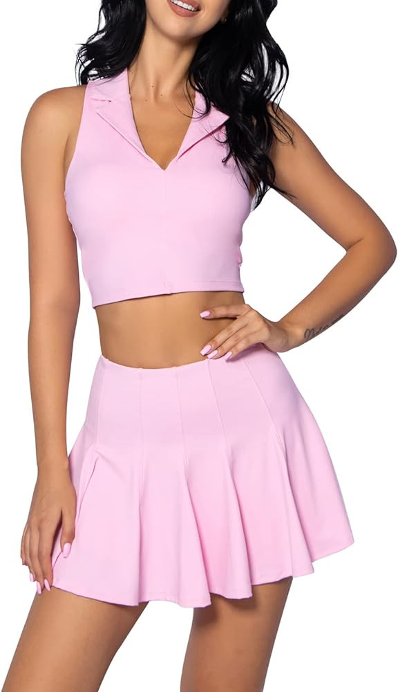 ABOCIW 2 Piece Tennis Dress for Women Pleated Tennis Skirt Sleeveless Racerback Padded Crop Top G... | Amazon (US)