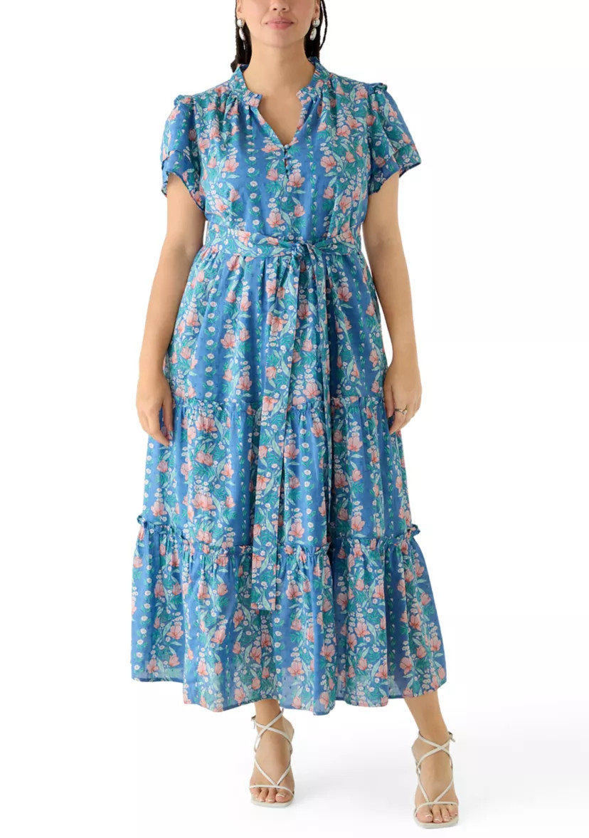 Plus Size Flutter Sleeve Belted Maxi Dress | Belk