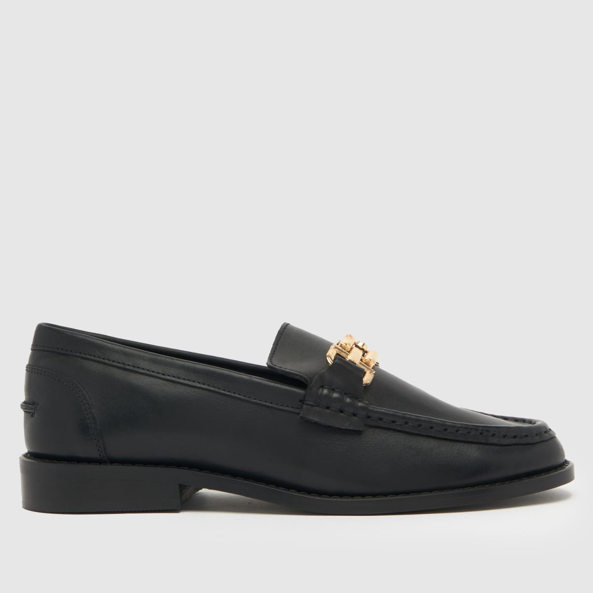 schuh black lucian leather chain loafer flat shoes | Schuh