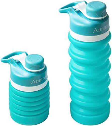 Collapsible Water Bottle Food-Grade Silicone Portable Leak Proof Travel Water Bottle, 18oz (Aqua ... | Amazon (US)