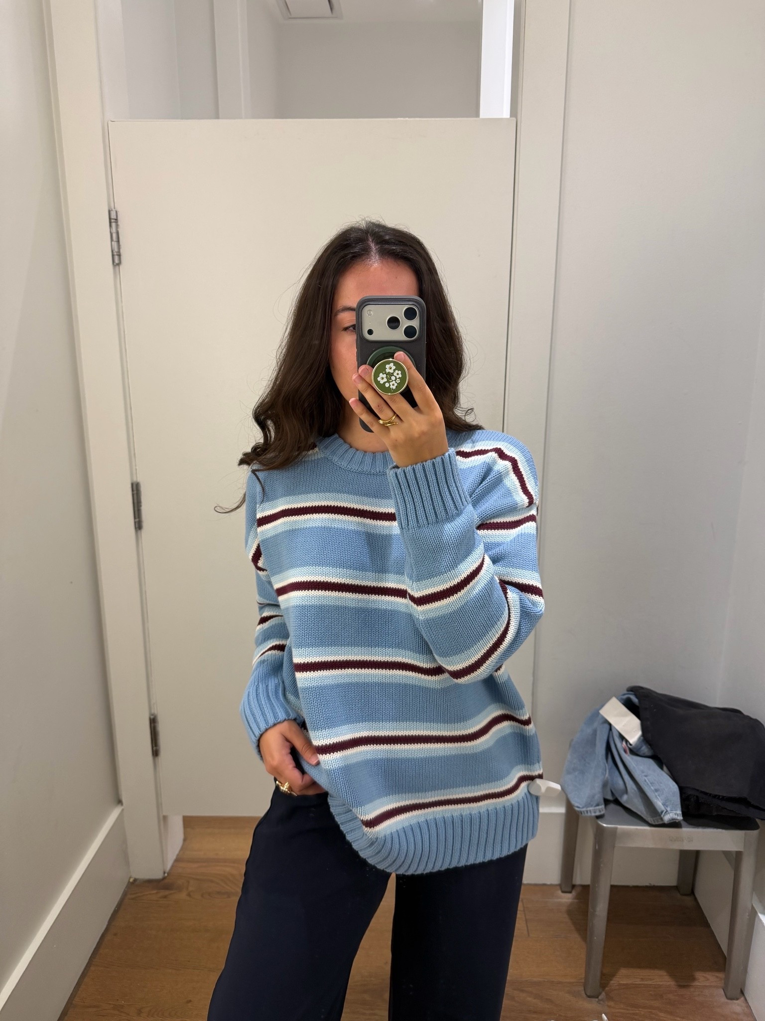 100% cotton oversized sweater for fall & winter (this blue is 😍)….I’m wearing regular size small and size small in the navy Easy Pants! #Gap

#LTKworkwear
