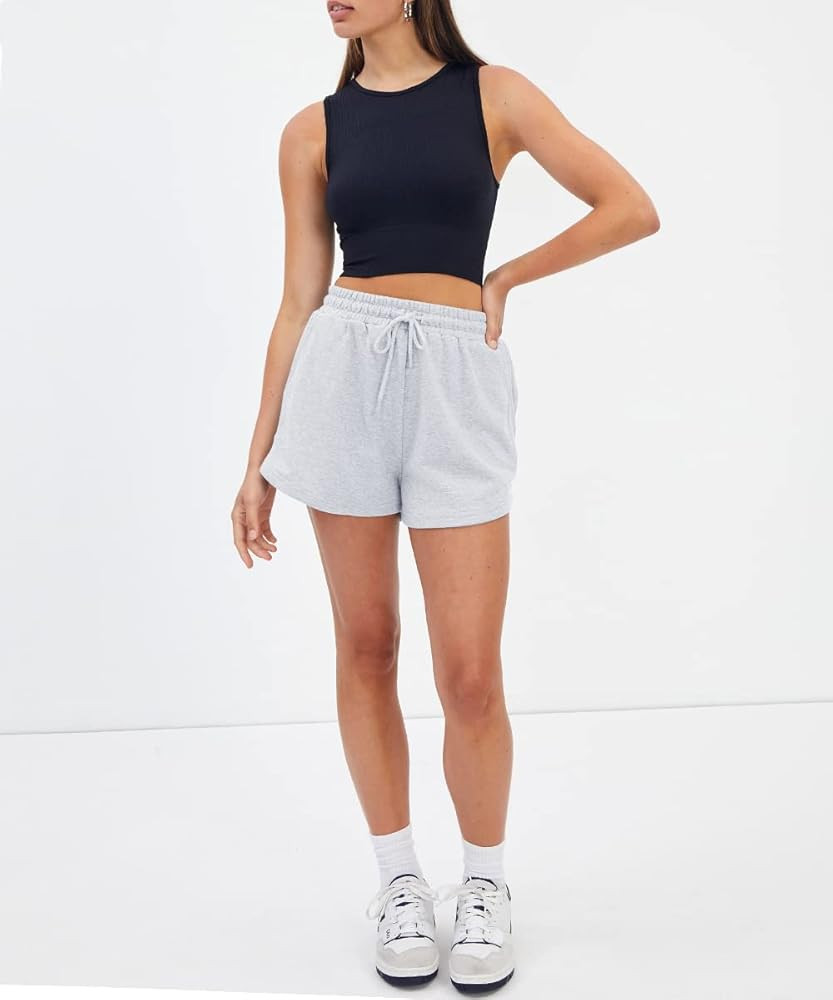 AUTOMET Womens Sweat Shorts Casual Summer Athletic Shorts Elastic Comfy Shorts High Waist Shorts Fal | Amazon (US)