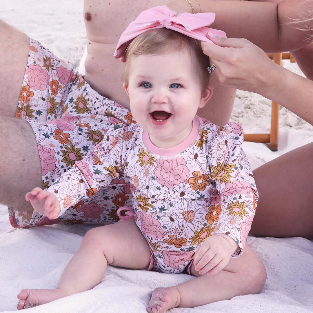 Long Sleeve Rash Guard With Ruffle Bottom | Boho Floral | Caden Lane